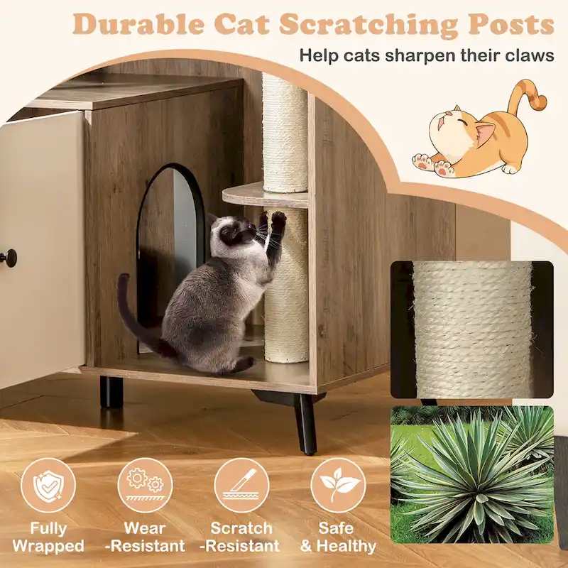 Gymax Cat Litter Box Enclosure 5-in-1 Enlarged Cat Litter Cabinet