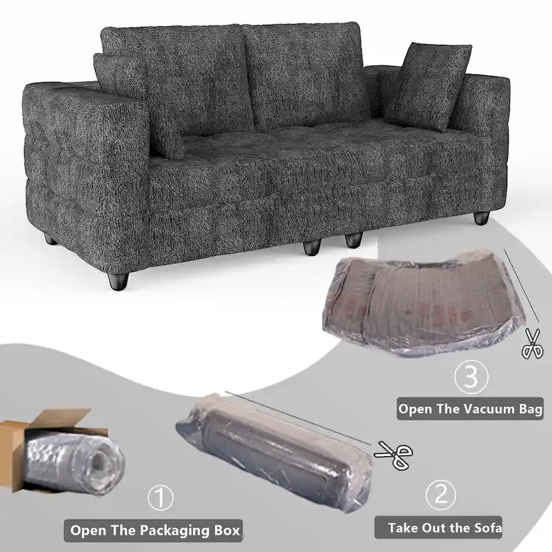 77.95 Fabric 3-Seater Sofa with Tool-Free Assembly, Space-Saving Design, and Solid Wood Frame