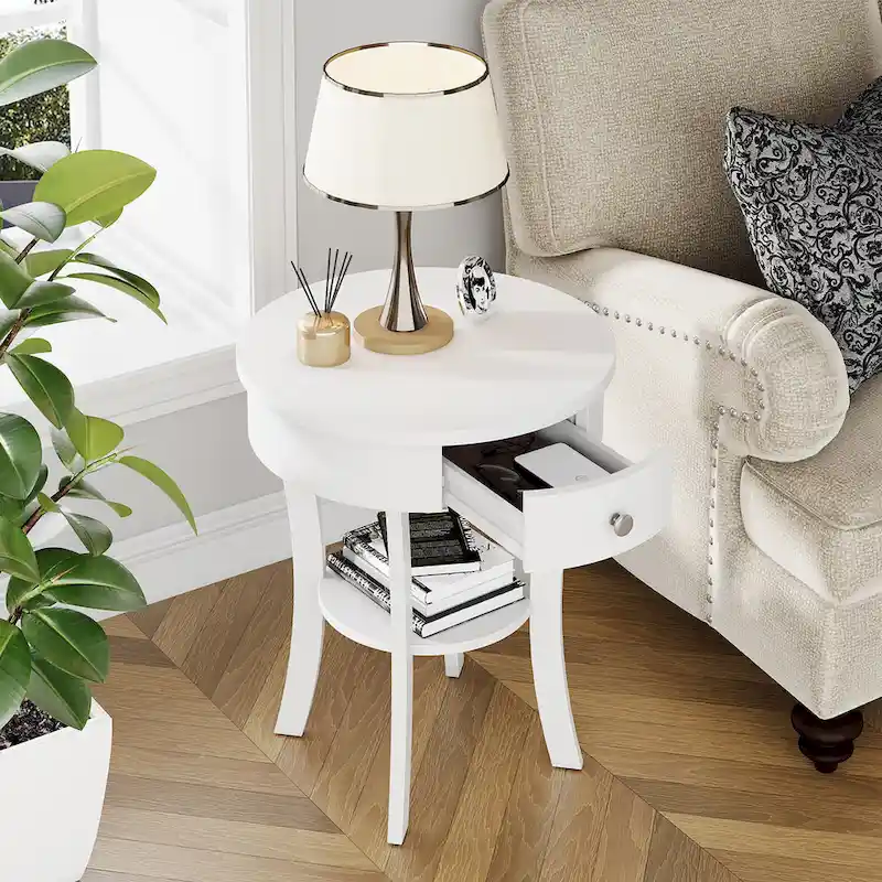 Costway 2 PCS 2-tier Side End Sofa Table Round Nightstand Bedroom - See Details