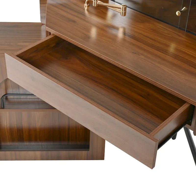 Corner Makeup Vanity Desk With Mirror & LED Lights