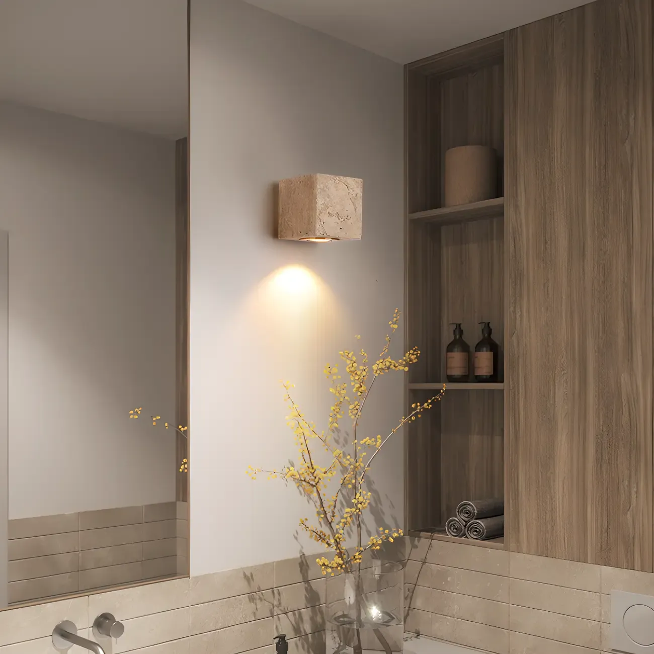 Modern Stone Beige Cube with Globe Wall Sconce