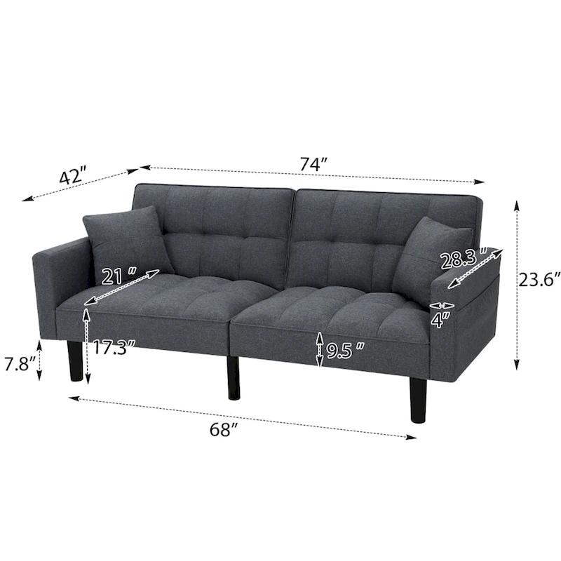AVAWING 74 Modern Tufted Convertible Futon Sofa Bed with 2 Pillows