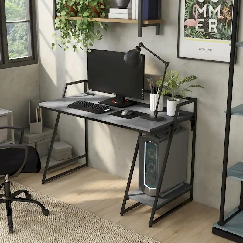 Meard Industrial 49-inch Steel Computer Desk with USBs by Furniture of America