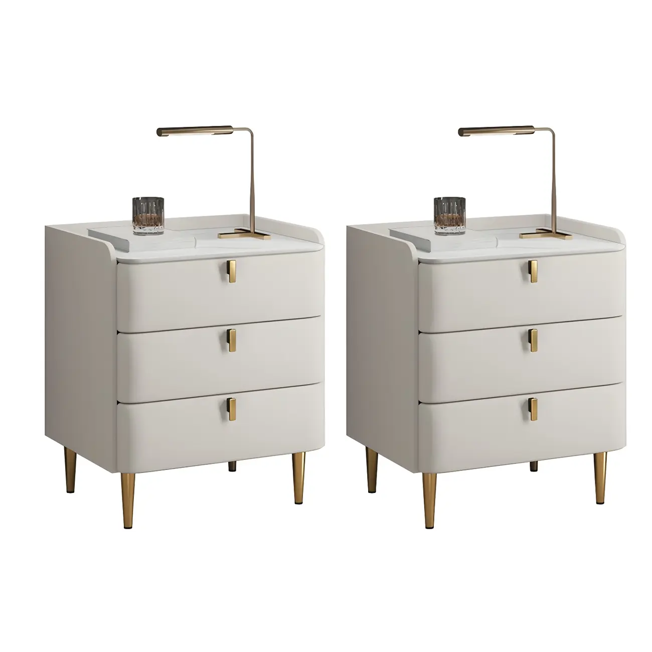 Glam Leather Sintered Stone Top Nightstand with Drawers