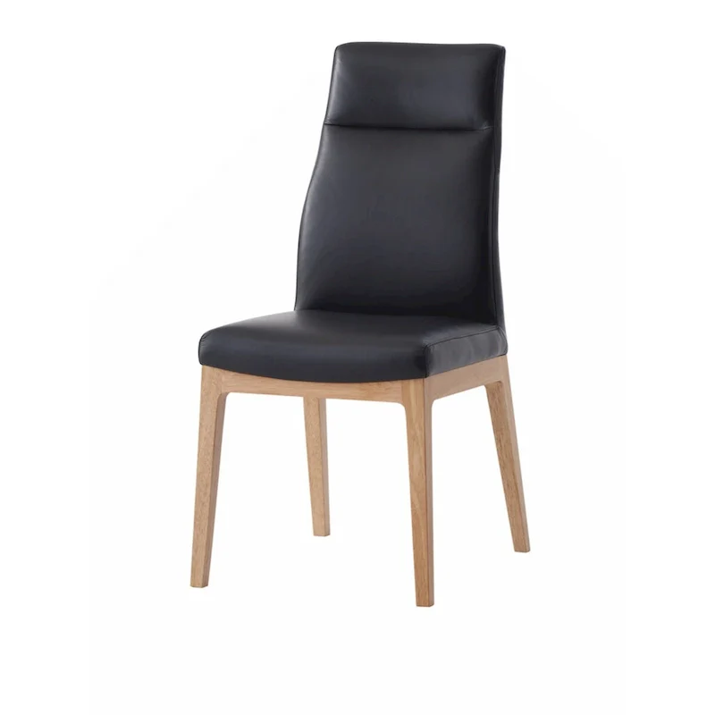 Side Chair (Set-2), Black Leather & Walnut Finish