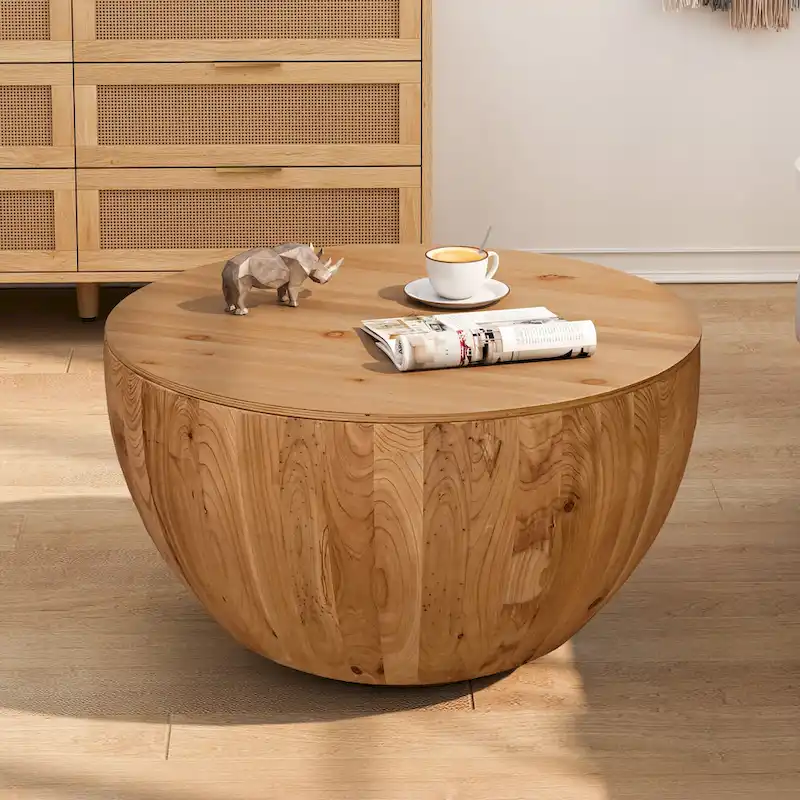Vintage Style Bucket Shaped Coffee Table with Storage and Reasonable Load-bearing Capacity