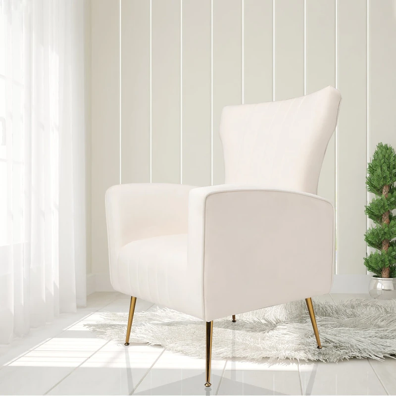 White 29.9 Wingback Arm Chair with Gold Legs