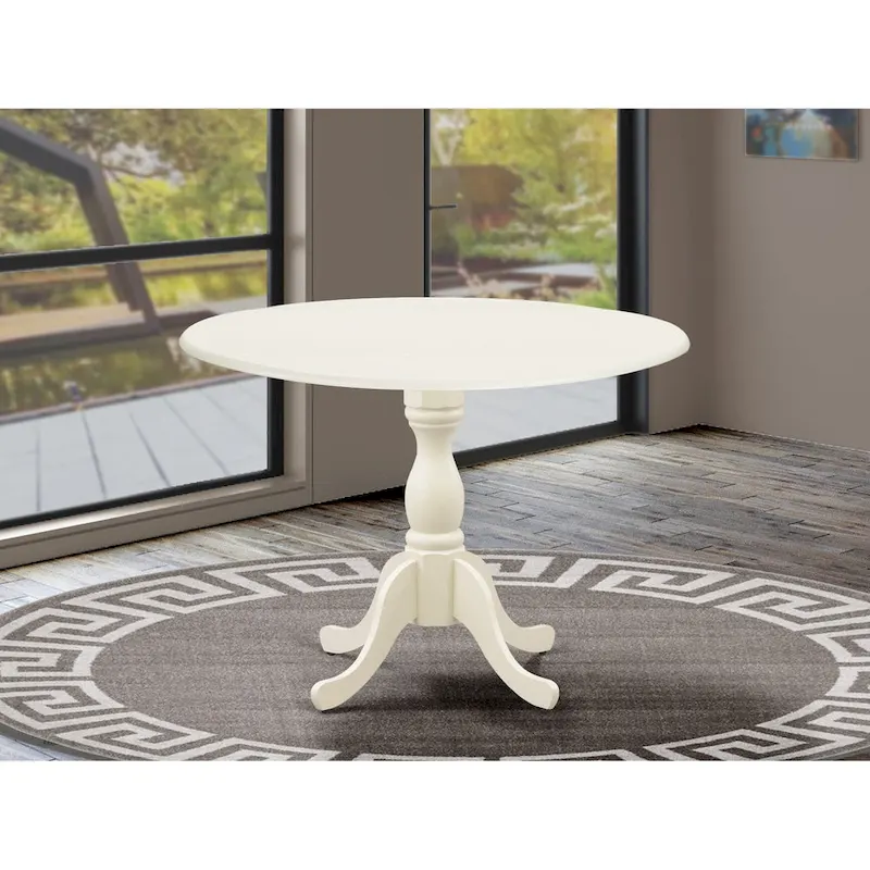 East West Furniture Dublin Modern Kitchen Table - a Round Dining Table Top with Dropleaf & Pedestal Base, (Finish Option)