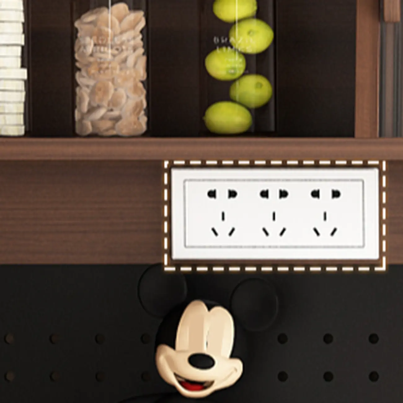 Wide Brown Wooden Pegboard Back Sideboard with Hutch