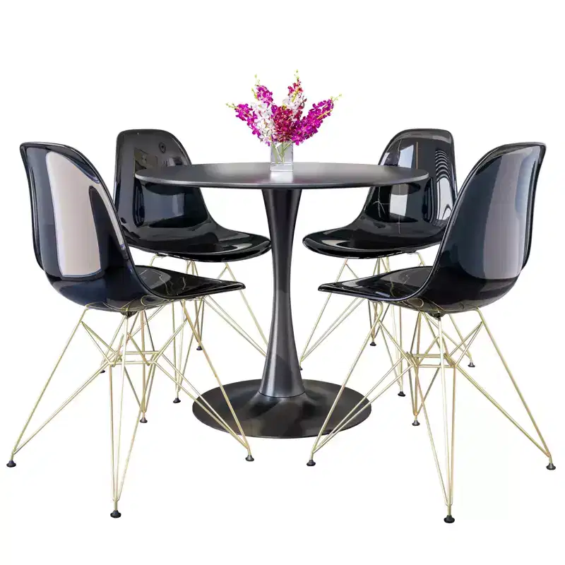 Clear/Transparent 5-Piece Round Dining Set, Pedestal Style, Seats 4