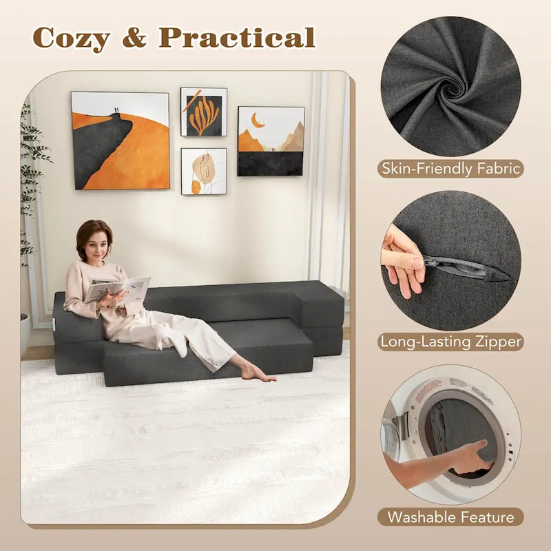 8-Inch Folding Sofa Bed with High-Density Foam & Washable Cover