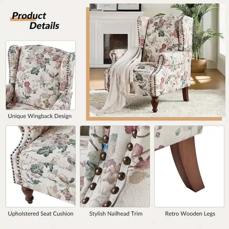 Gott Traditional Wingback Armchair with Solid Wood Legs Set of 2 by HULALA HOME