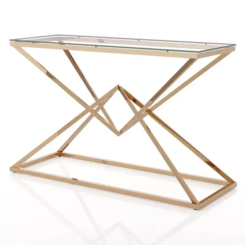 Justi Glass Top Sofa Table Gold Plating - miBasics: Steel Frame, Entryway, Modern Design, 47.25"W