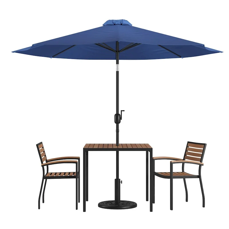 Patio Set wirh 35  Table, 2 Chairs, and Umbrella with Base - 35.25 W x 35.25 D x 29.5 H