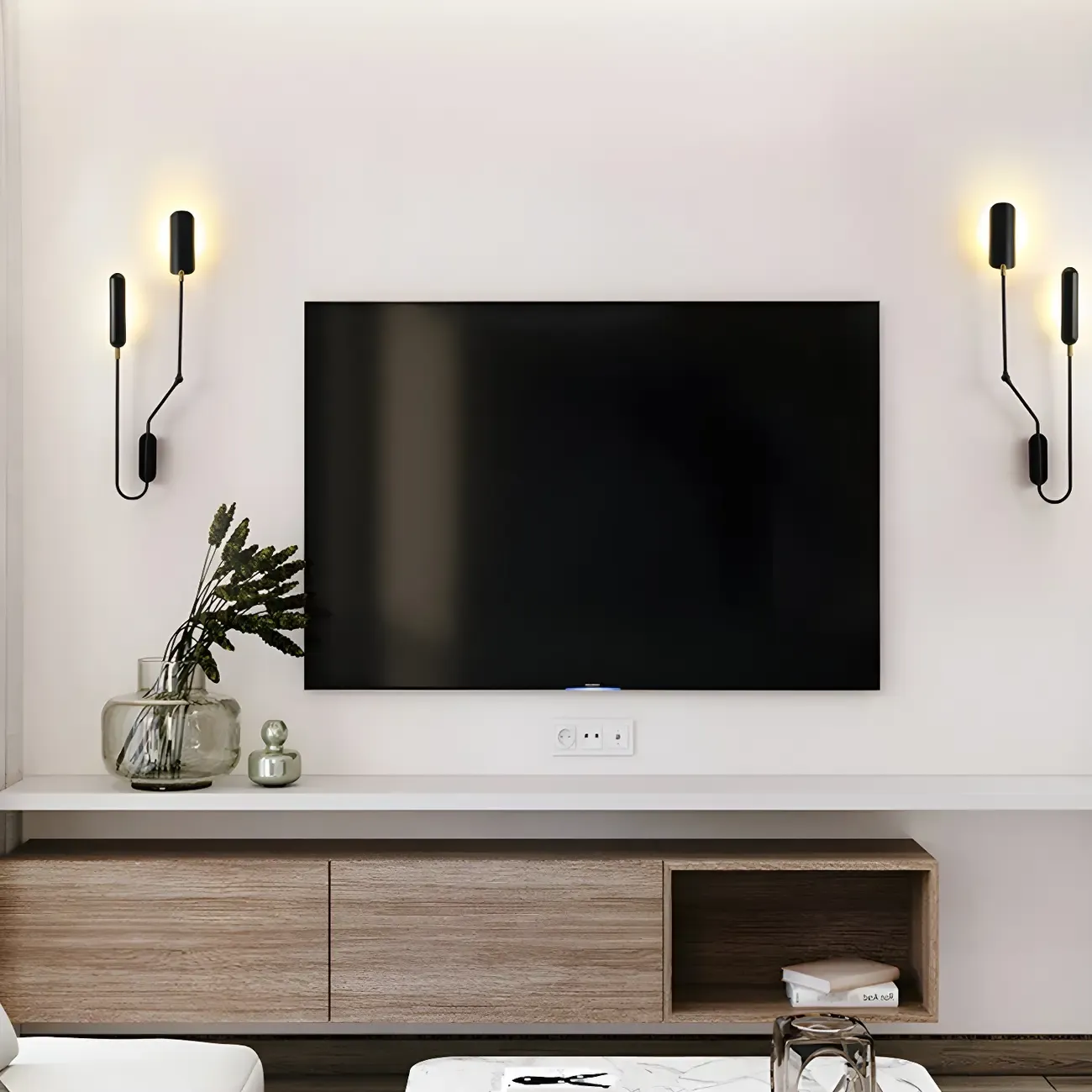 Modern Black Metal 2-Light Swing Arm Wall Light