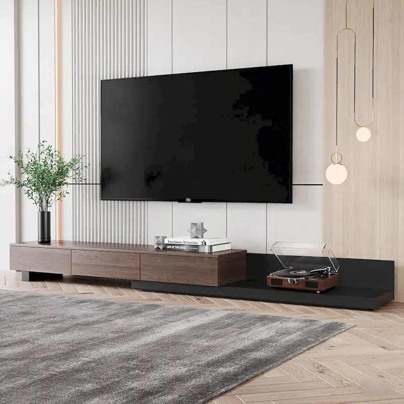 Extendable TV Stand with 3 Drawers, 70.87
