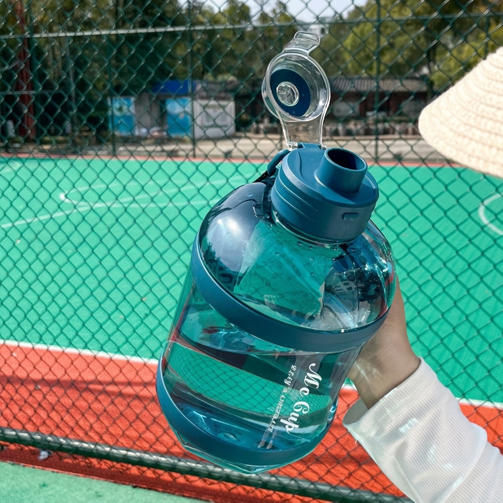 2400ML Blue Large Capacity Sports Water Jug with Straw and Handle