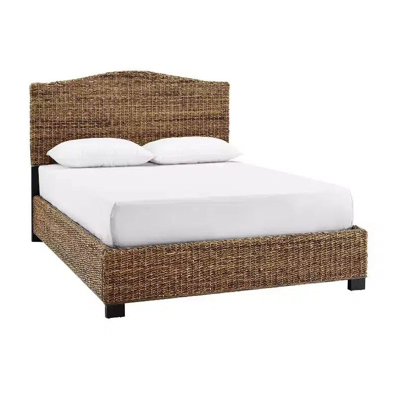 Queen Serena Bed Banana Leaf - Crosley: Coastal Style Plywood & Wood Frame, Curved Headboard Design