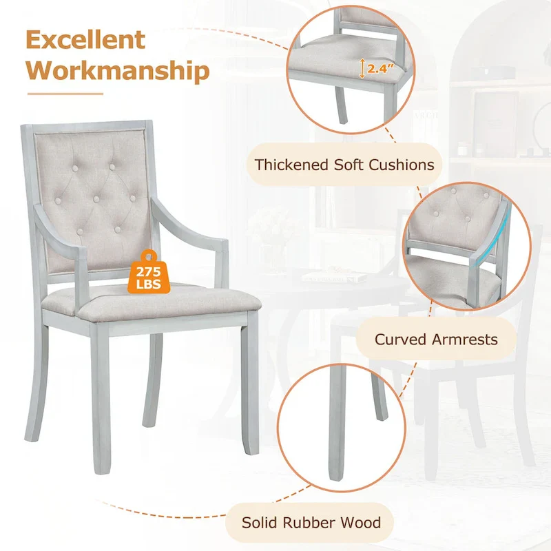 Antique Gray Retro 5-Piece Wooden Dining Table Set with Extendable Round Table & 4 Chairs