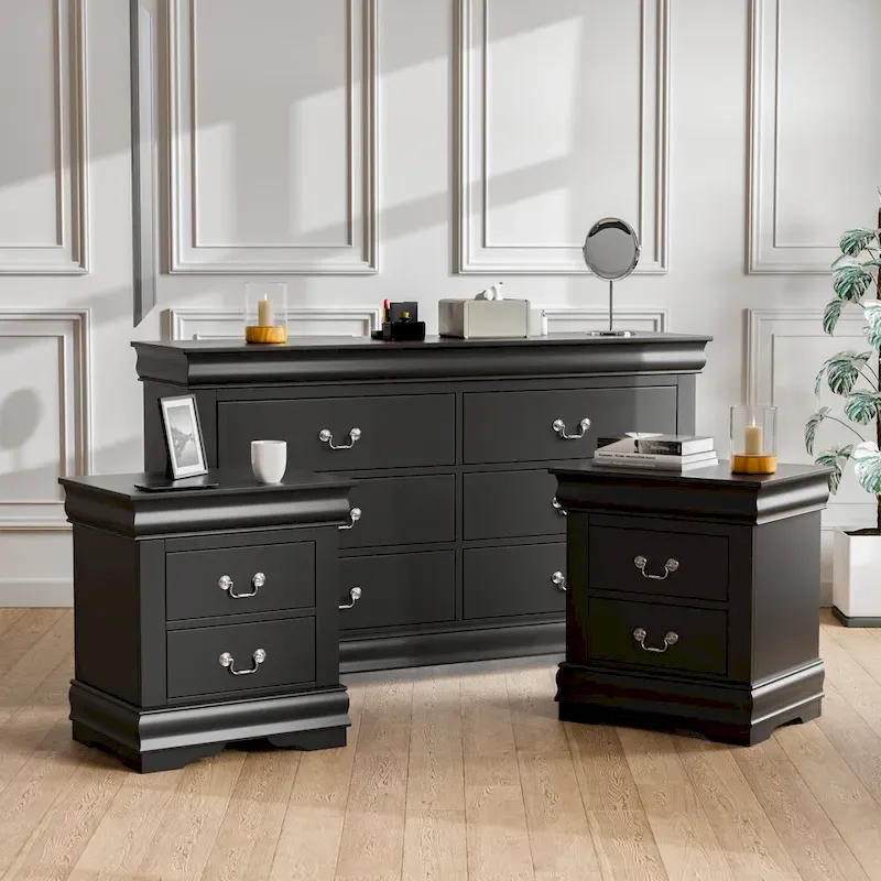 Furniture of America Devi Traditional 3-Piece Solid Wood Nightstand and Dresser Set