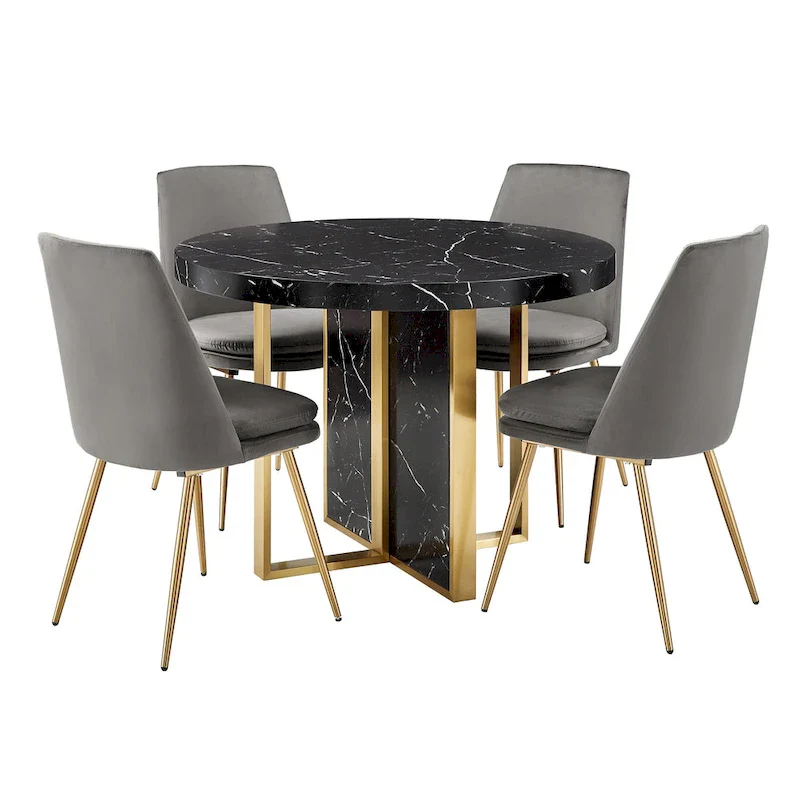 Saki 43 Wide Faux Marble Round Dining Table Set by iNSPIRE Q Modern