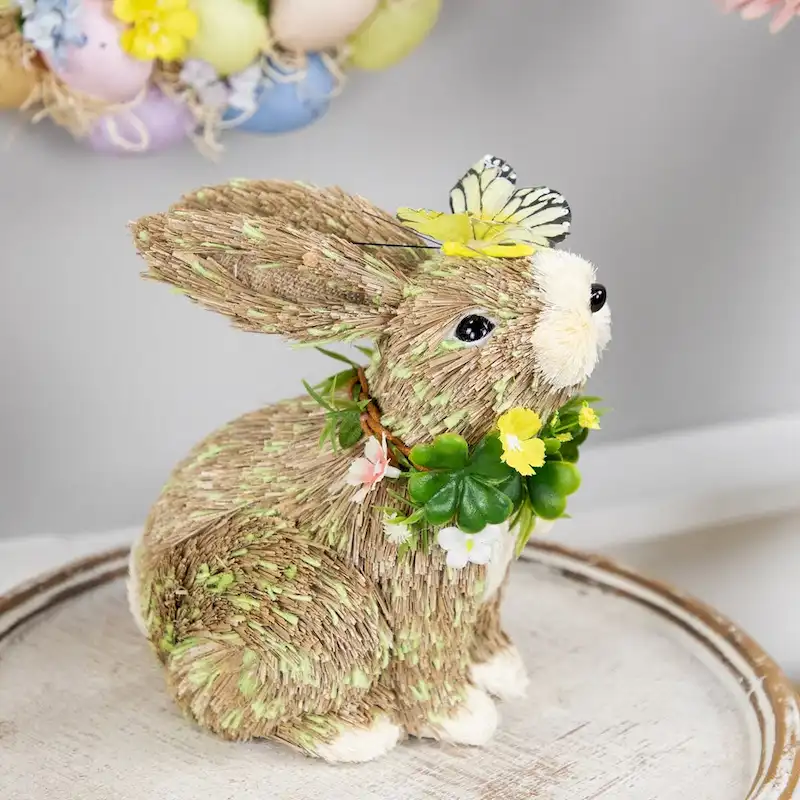 Easter Bunny with Butterfly Straw Figurine - 8