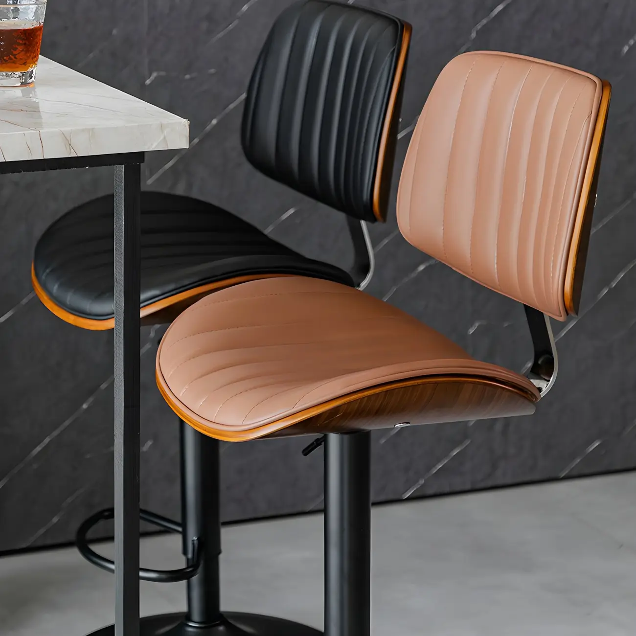 Modern Faux Leather Adjustable Swivel Bar Stools
