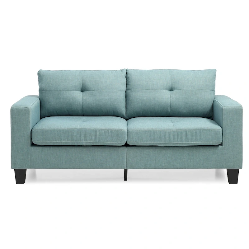 Square Arm Twill Tufted Straight Sofa - 71 - Teal
