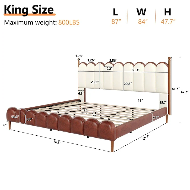 Christopher Knight Home - Leather Upholstered Bed with Headboard & Footboard, Solid Wood Slats & Legs, No Box Spring Needed