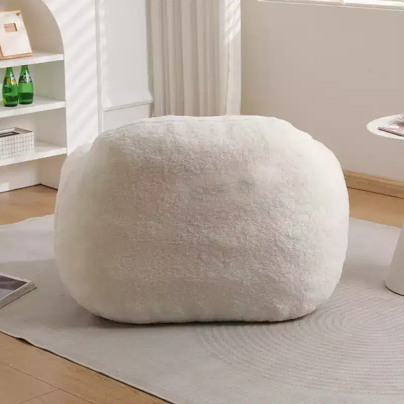 Light Gray / Off White / Rose Red Faux Fur Bean Bag Chair with Armrest — 1 Adult