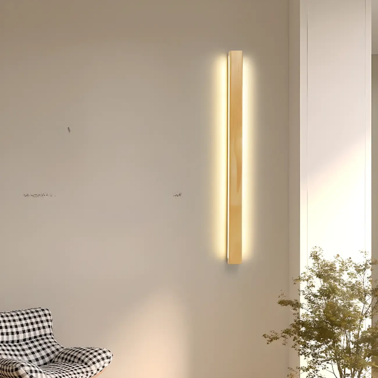 Modern Linear Wood LED Vanity Lights with Dual Shade