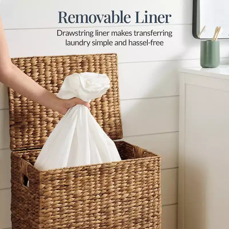 Water Hyacinth Laundry Hamper with Lid – Chestnut / Natural, 1-Person