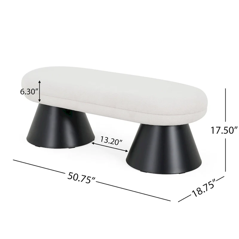 Christopher Knight Home - Nathan Upholstered Dining Bench, 2-Step Assembly Entryway & Bedroom Ottoman with Black Iron Legs