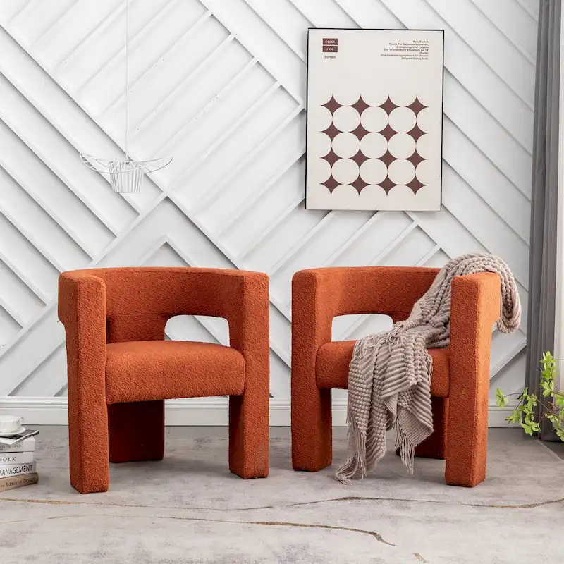 KINWELL 28 Wide Boucle Upholstered Square Armchair (Set of 2)