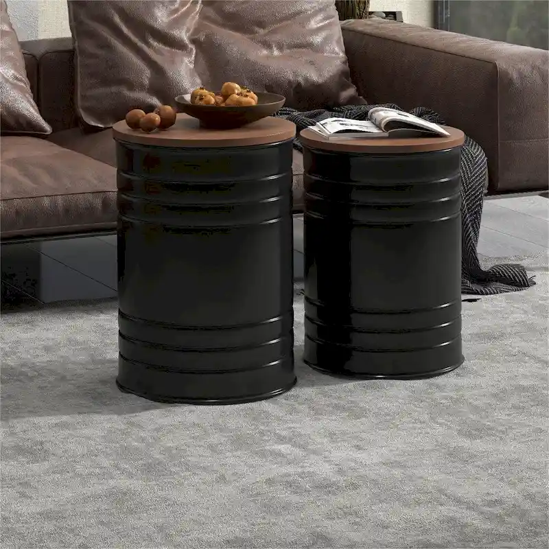 Metal Nesting Storage End Tables with Wood Lids (Set of 2)