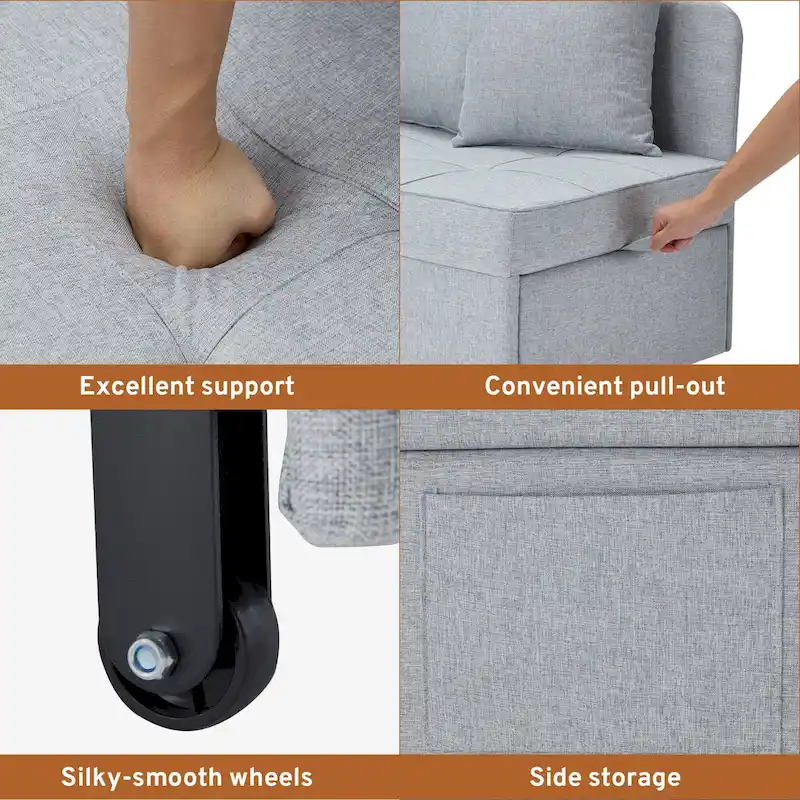 EROMMY Sleeper Sofa Chair Bed , Adjustable Backrest Pull Out Sofa Bed with Faux Linen Sofa Fabric