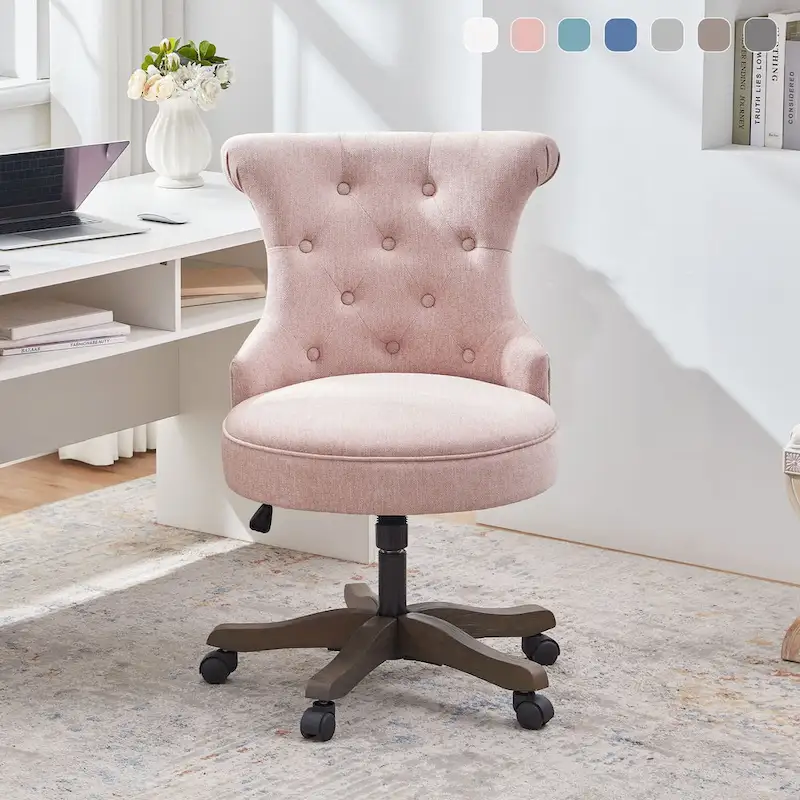Office Chair with Wheels, Adjustable Height, Linen Fabric Upholstered Computer Desk Chair Swivel