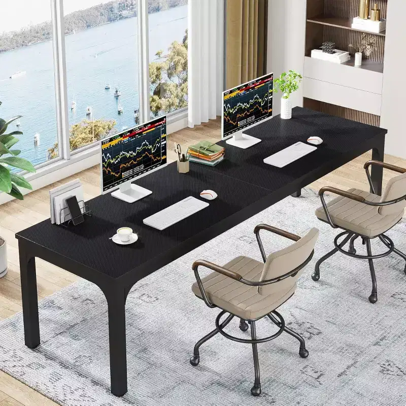 Black Industrial Style 2-Person Extra Long Computer Desk
