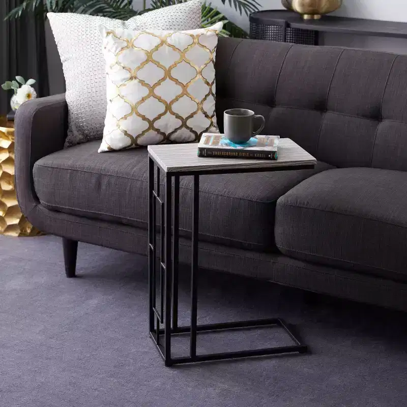 Contemporary Metal and Wood Accent Table Gray