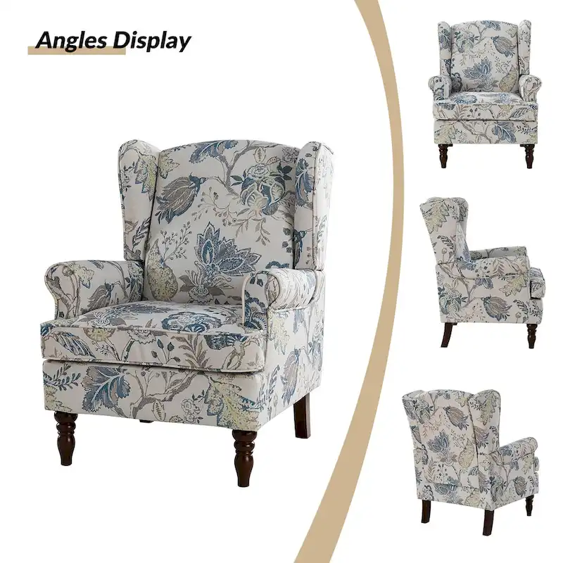 Epimethis Traditional Fabric Accent Wingback Armchair with Turned Legs by HULALA HOME