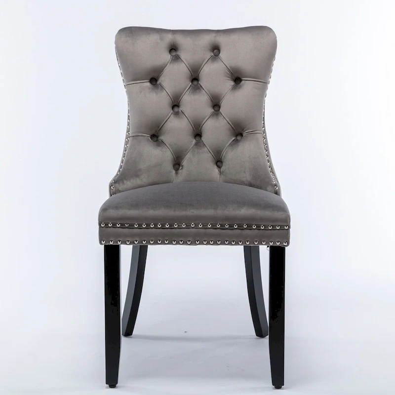 Modern Set of 2 Velvet Tufted Dining Chair with Wood Legs and Nailhead Trim