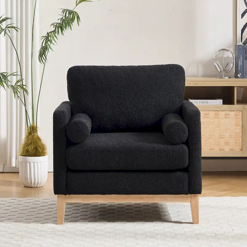 35.4W Modern Reading Chair,Upholstered Accent Chair with Pillows and Wood Legs