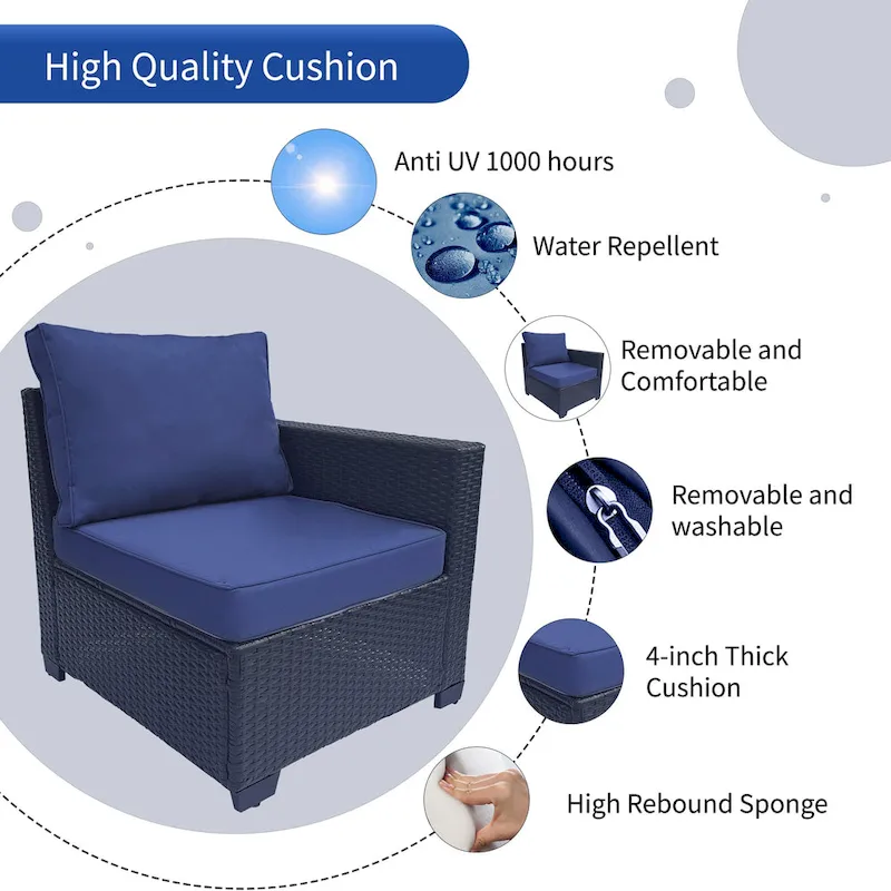 7-Piece PE Rattan Wicker Cushioned Sofa Set