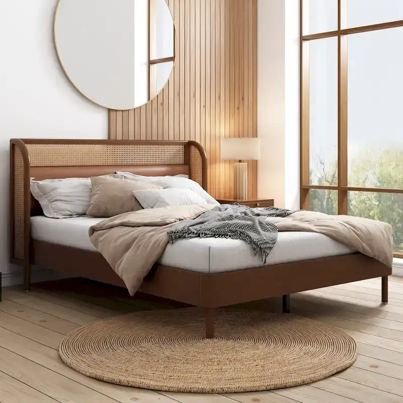 Rattan Platform Queen Bed Frame