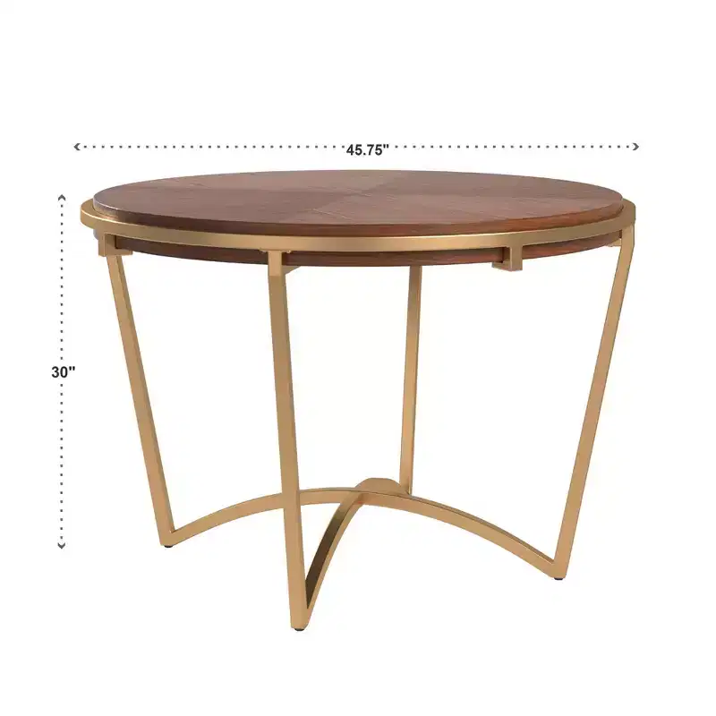 Round Brown & Gold Dining Table, 4-Leg Base, Seats 4
