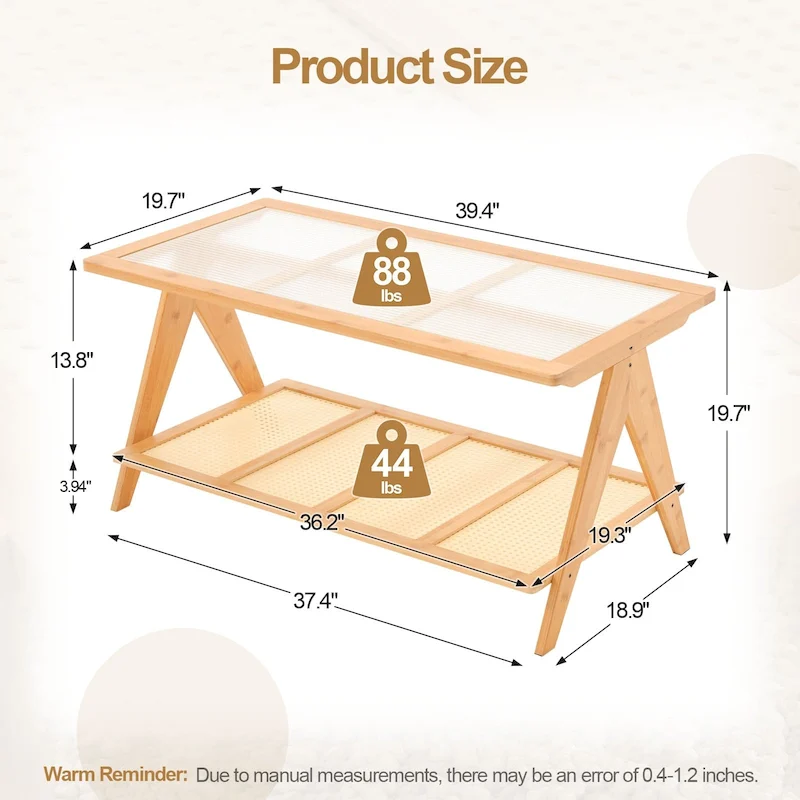 Bamboo Glass Top Side Table Accent End Table with Magazine Rack