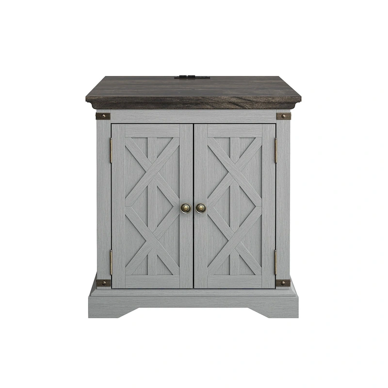 Farmhouse End Table with Charging Station - 25 in Height