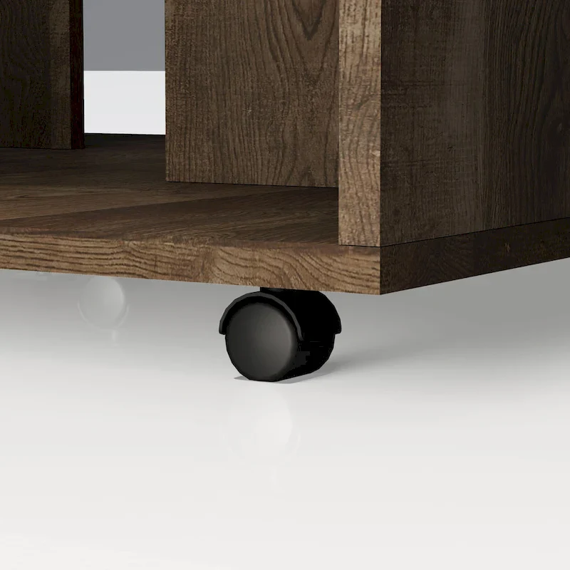 DH BASIC Rustic Oak 32-inch Open Shelf Mobile Coffee Table by Denhour