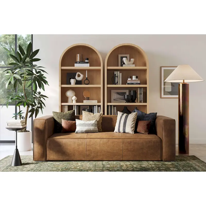 Brown Blended Leather Sofa - Modern Low-Profile (89.8