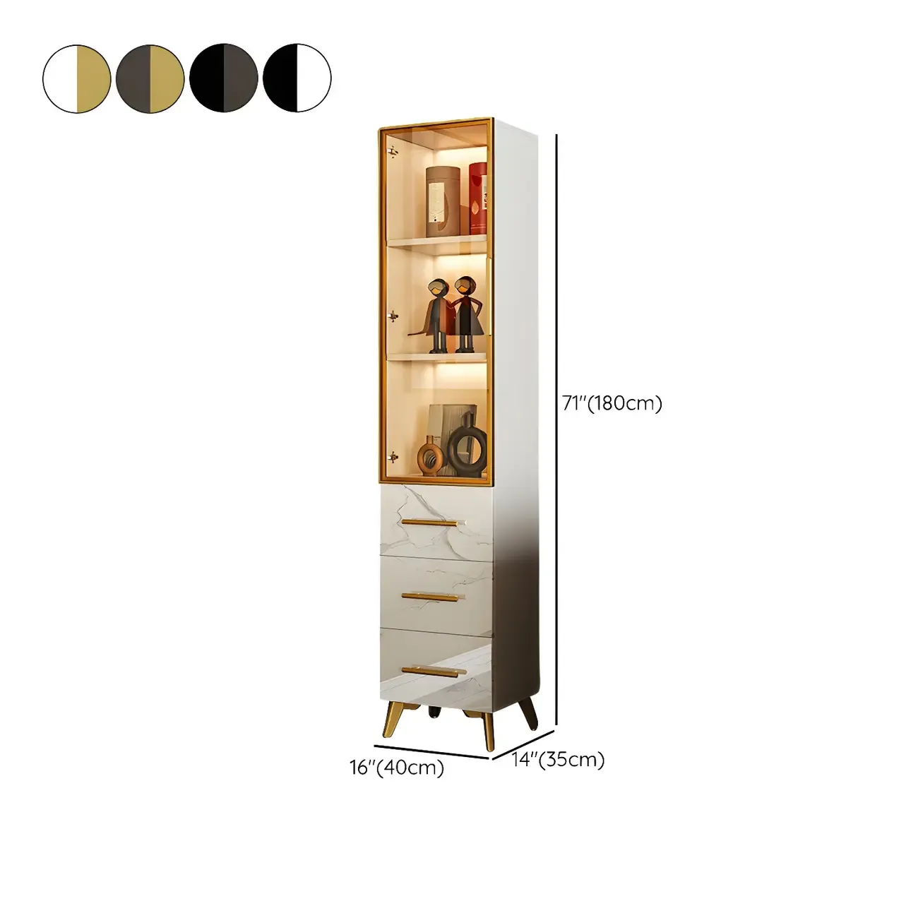 Modern Gold White Marble-Textured Wood Glass Versatile Cabinet